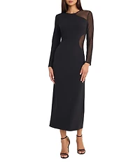Donna Morgan Scuba Crepe Mesh Cutout Long Sleeve Dress