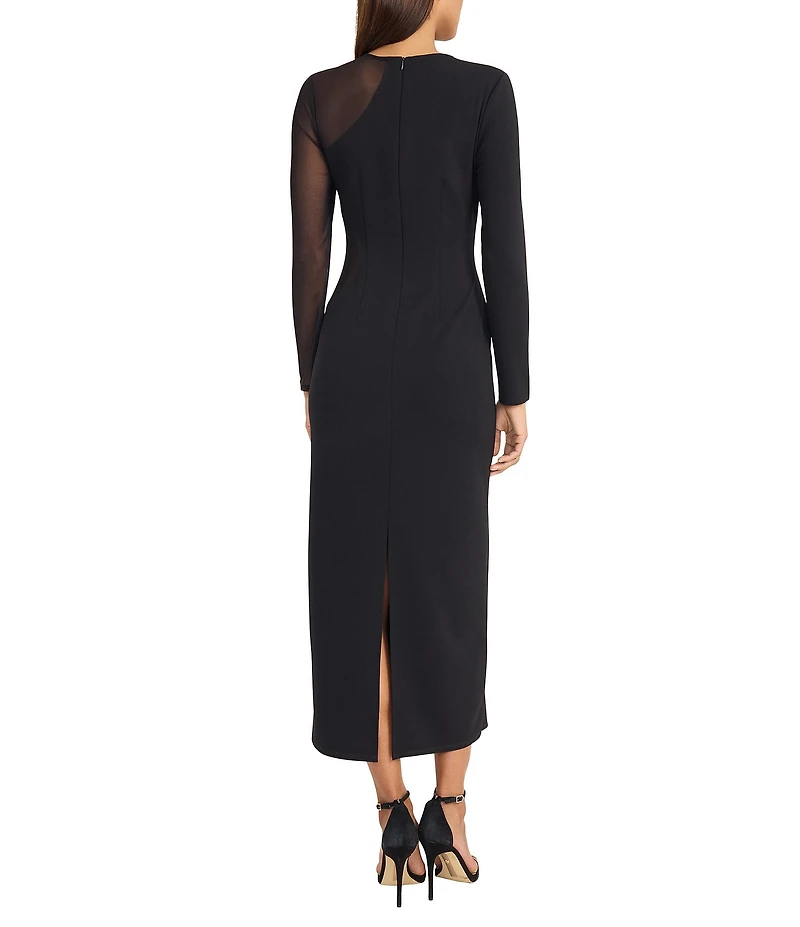 Donna Morgan Scuba Crepe Mesh Cutout Long Sleeve Dress