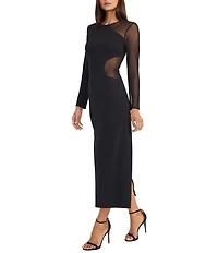 Donna Morgan Scuba Crepe Mesh Cutout Long Sleeve Dress