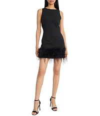 Donna Morgan Scuba Crepe Sleeveless Feather Trim Sheath Mini Dress