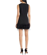 Donna Morgan Scuba Crepe Sleeveless Feather Trim Sheath Mini Dress