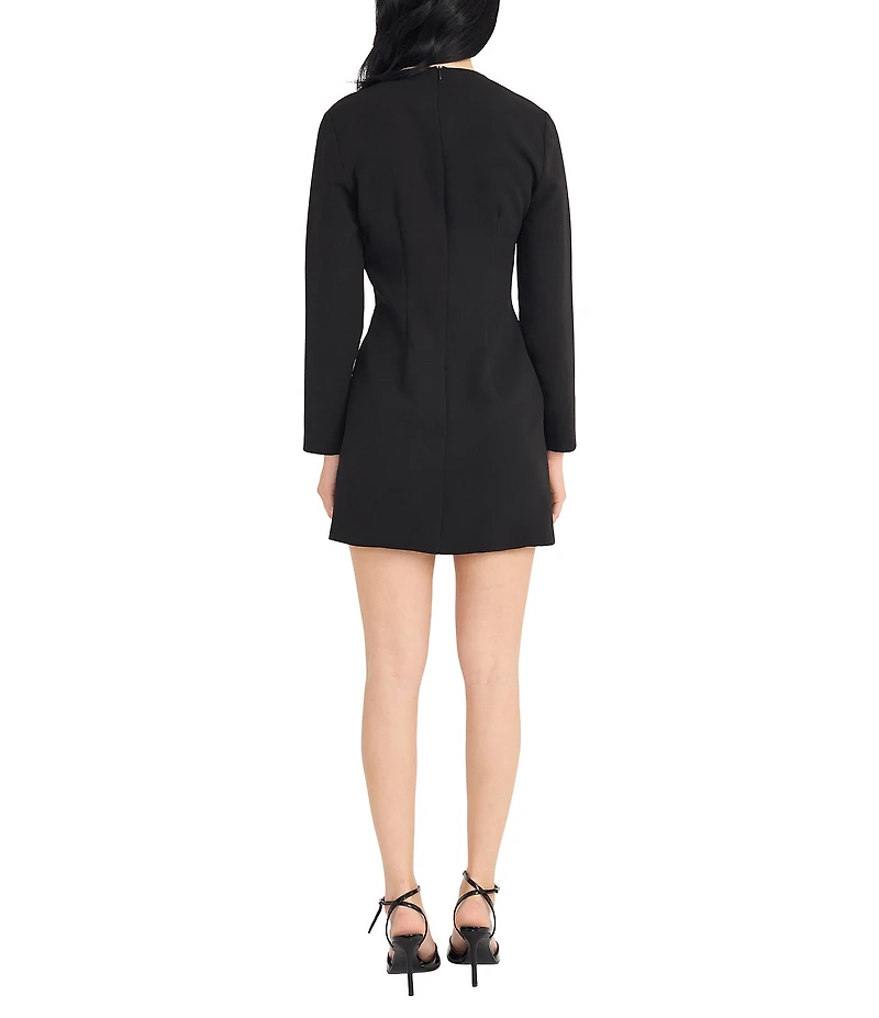 Donna Morgan Scuba Crepe Twist Front Long Sleeve Mini Dress
