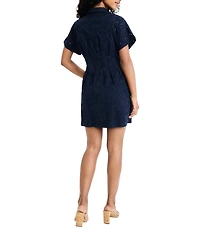 Donna Morgan Short Sleeve Collared Eyelet Mini Dress
