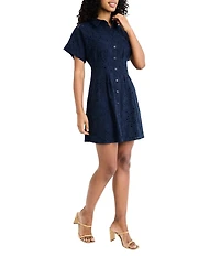Donna Morgan Short Sleeve Collared Eyelet Mini Dress