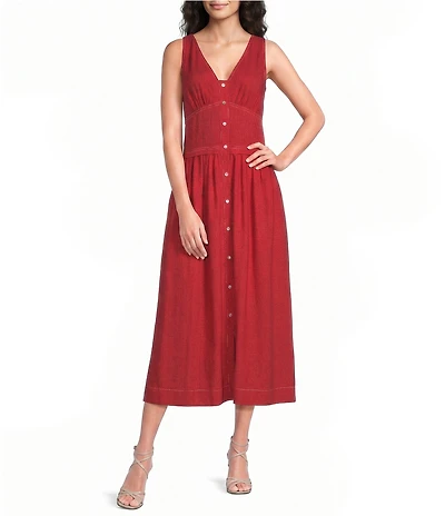 Donna Morgan Sleeveless Button Down Linen Midi Dress