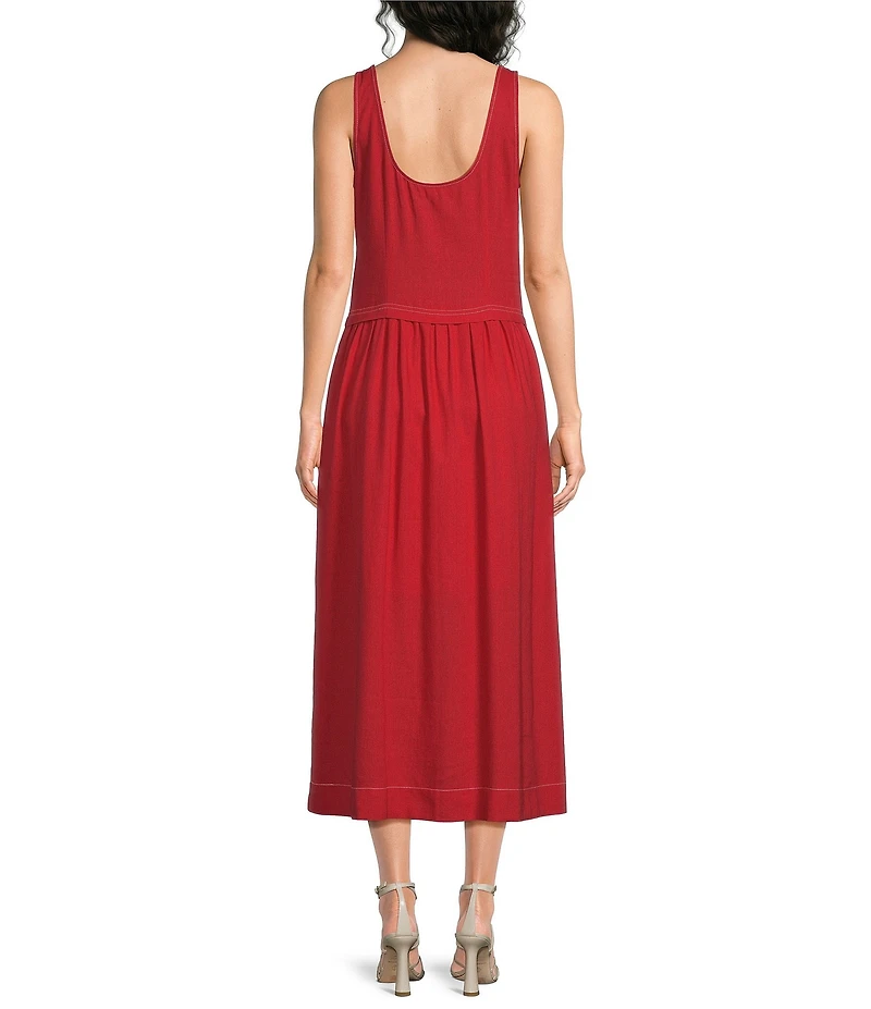 Donna Morgan Sleeveless Button Down Linen Midi Dress
