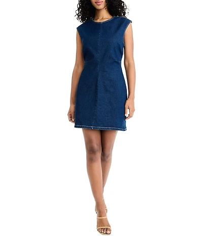 Donna Morgan Sleeveless Crew Neck Denim Dress