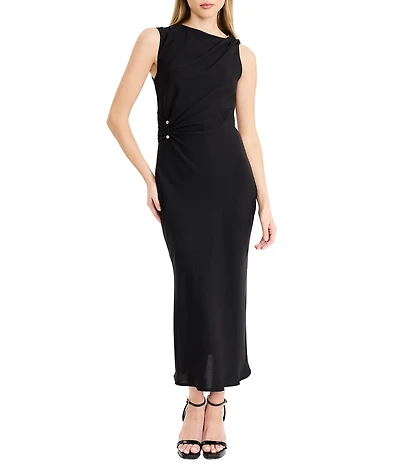 Donna Morgan Sleeveless Gold Metal Detail Midi Dress