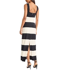 Donna Morgan Sleeveless Square Neck Striped Sheath Maxi Dress