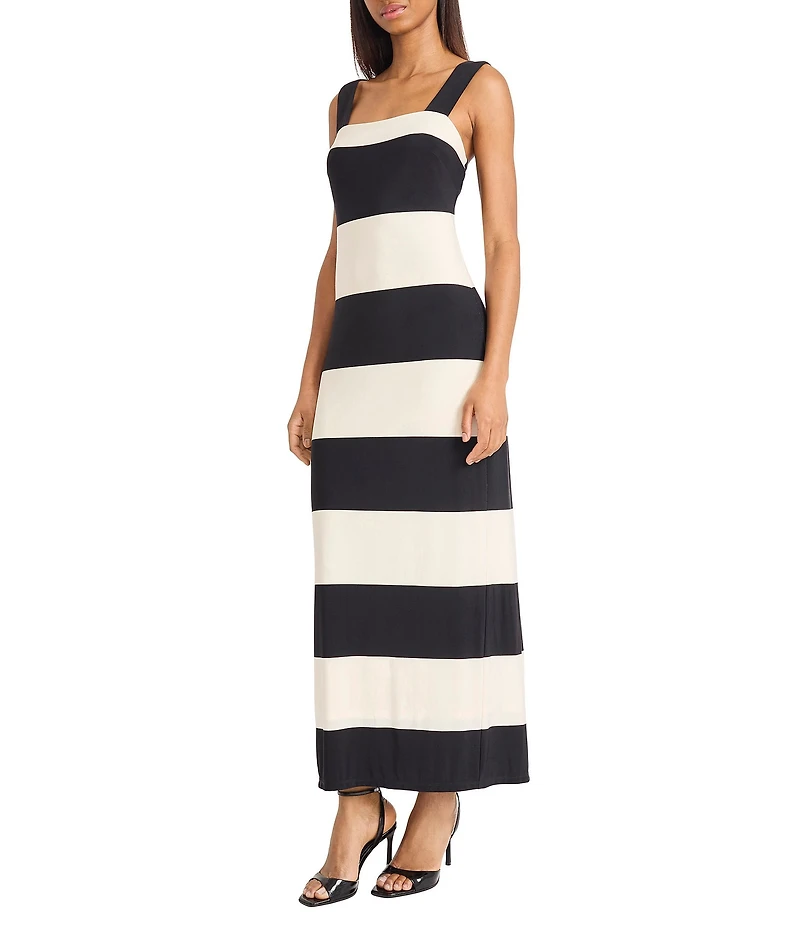 Donna Morgan Sleeveless Square Neck Striped Sheath Maxi Dress