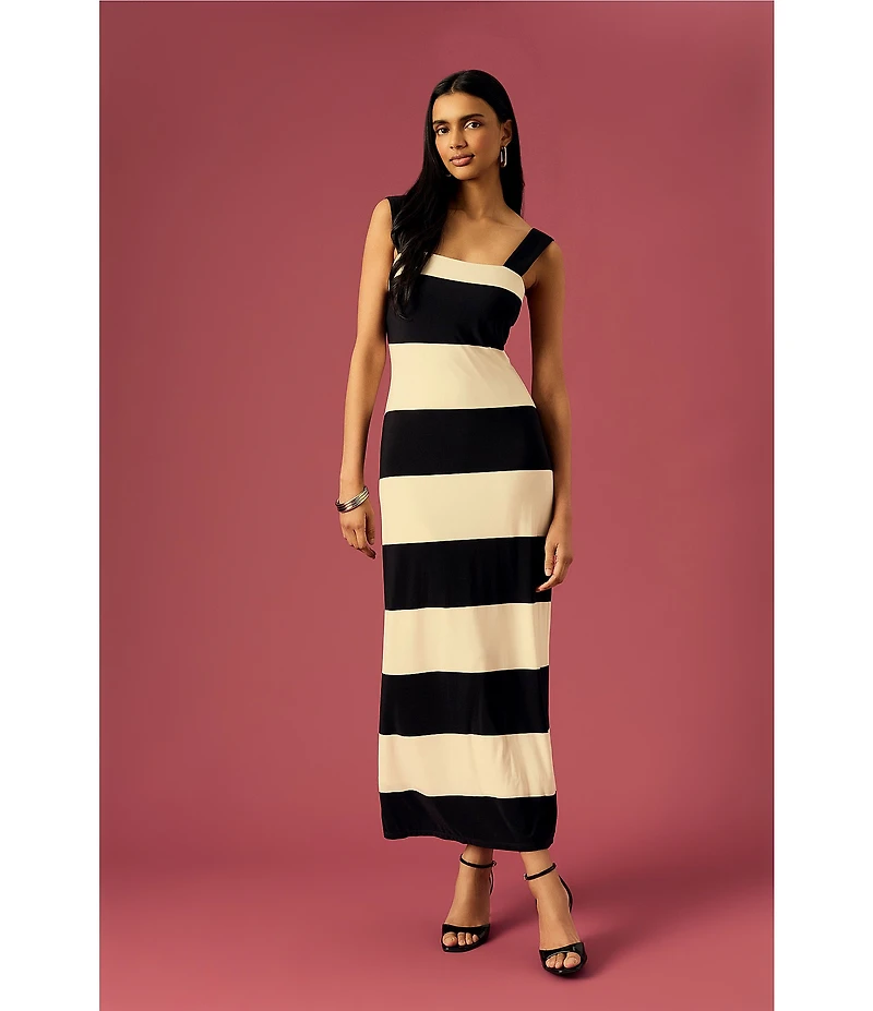 Donna Morgan Sleeveless Square Neck Striped Sheath Maxi Dress