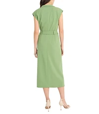 Donna Morgan Solid Scuba Crepe Collared Belted Midi Dress