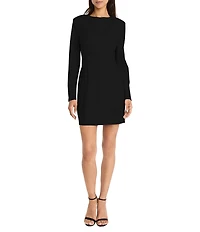 Donna Morgan Solid Scuba Crepe Crew Neck Long Sleeve Strong Shoulder Mini Dress
