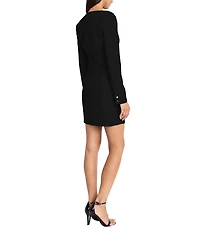 Donna Morgan Solid Scuba Crepe Crew Neck Long Sleeve Strong Shoulder Mini Dress