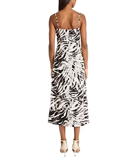 Donna Morgan Square Neck Sleeveless Ruched Animal Print Twill Tank Midi Dress
