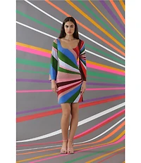 Donna Morgan Stripe Print Matte Jersey Long Sleeve Mini Dress