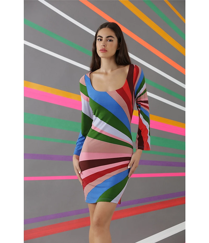 Donna Morgan Stripe Print Matte Jersey Long Sleeve Mini Dress