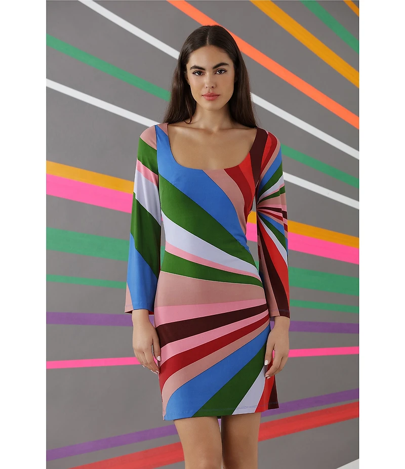 Donna Morgan Stripe Print Matte Jersey Long Sleeve Mini Dress