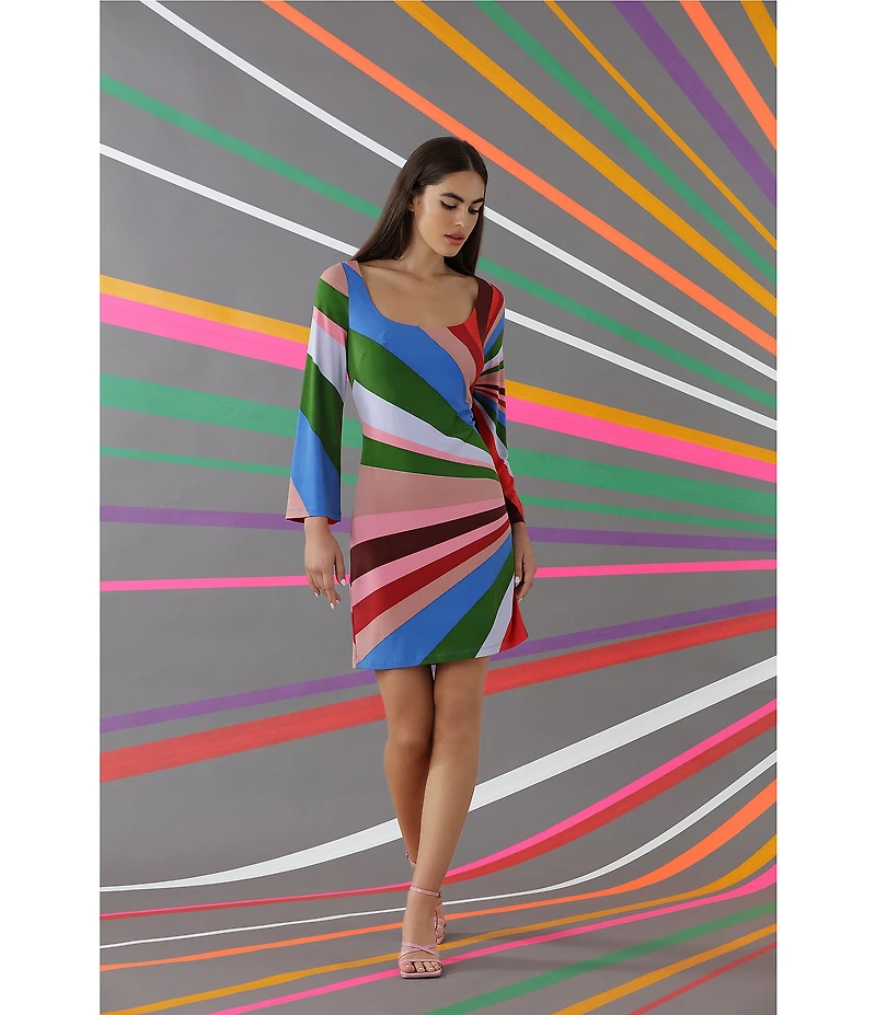 Donna Morgan Stripe Print Matte Jersey Long Sleeve Mini Dress