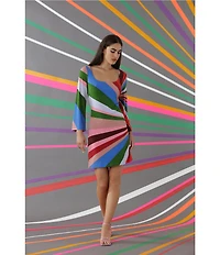 Donna Morgan Stripe Print Matte Jersey Long Sleeve Mini Dress