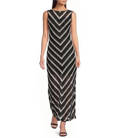 Donna Morgan Striped Crochet Maxi Dress