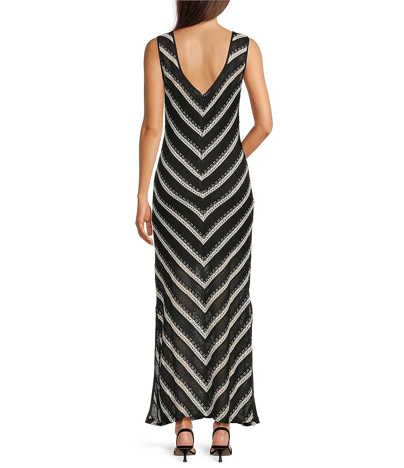 Donna Morgan Striped Crochet Maxi Dress
