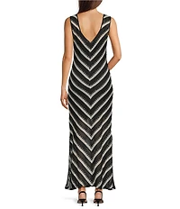 Donna Morgan Striped Crochet Maxi Dress