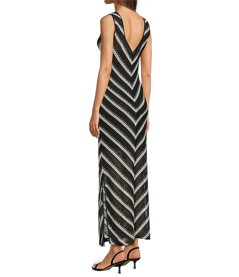 Donna Morgan Striped Crochet Maxi Dress