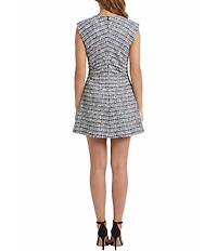 Donna Morgan Tweed Sleeveless Gathered Waist Short Dress