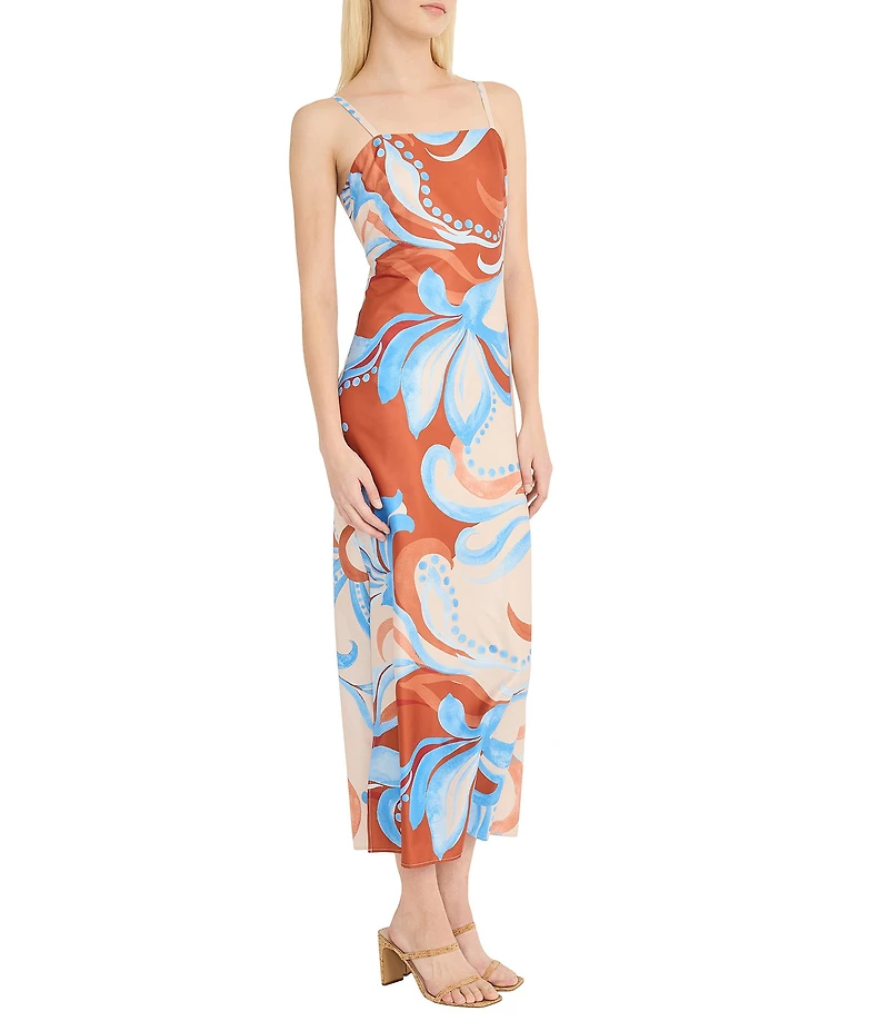 Donna Morgan Twill Square Neck Sleeveless Printed Sheath Midi Dress