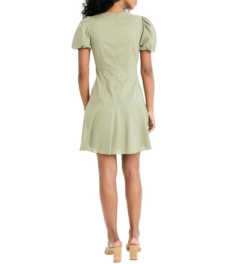 Donna Morgan V-Neck Puff Sleeve Cotton Voile Dress