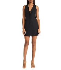Donna Morgan V-Neck Tie Front Sleeveless Linen Blend Shift Mini Dress