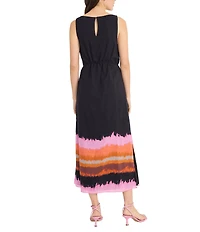 Donna Morgan Voile Ombre Print Boat Neck Sleeveless Blouson Midi Dress