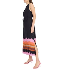 Donna Morgan Voile Ombre Print Boat Neck Sleeveless Blouson Midi Dress