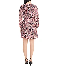 Donna Morgan Woven Floral Print Long Sleeve Babydoll Dress