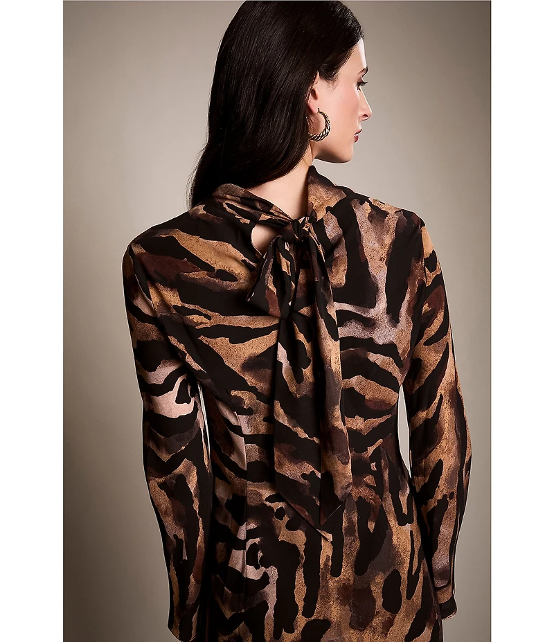 Donna Morgan Zebra Print Georgette Mock Neck Long Sleeve Mini Dress