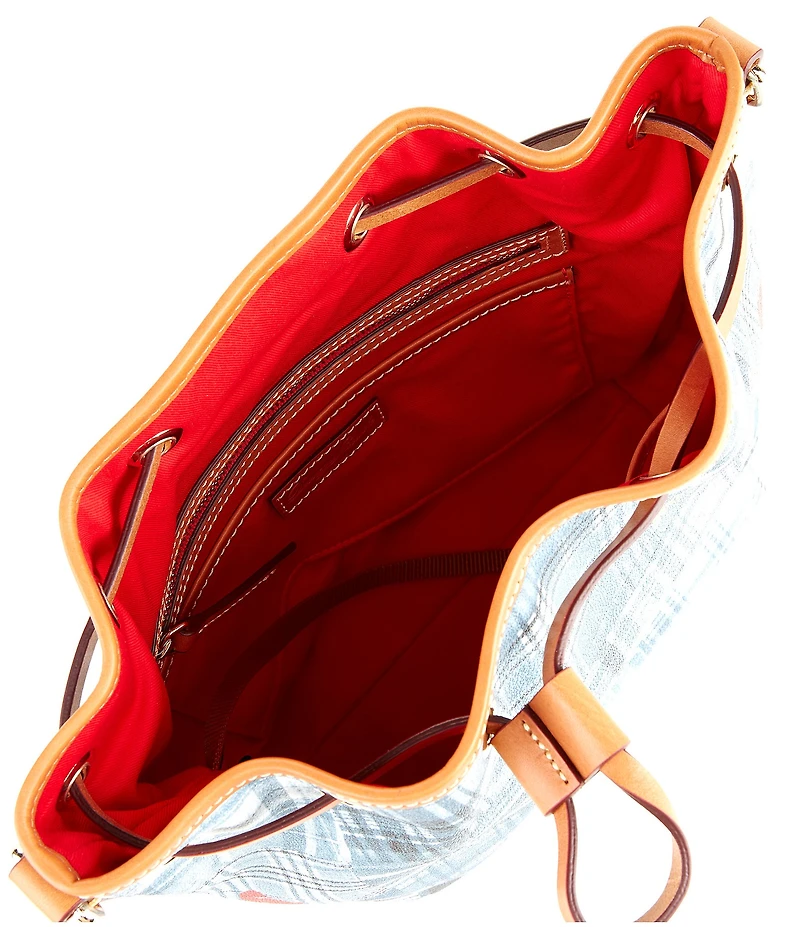 Dooney & Bourke Denim Madras Print Drawstring Bucket Bag