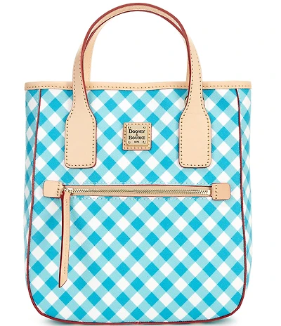 Dooney & Bourke Gingham Small Handle Contrast Trim Tote Bag