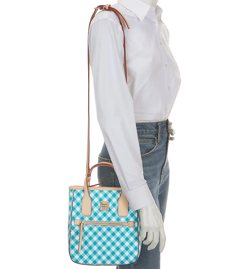 Dooney & Bourke Gingham Small Handle Contrast Trim Tote Bag