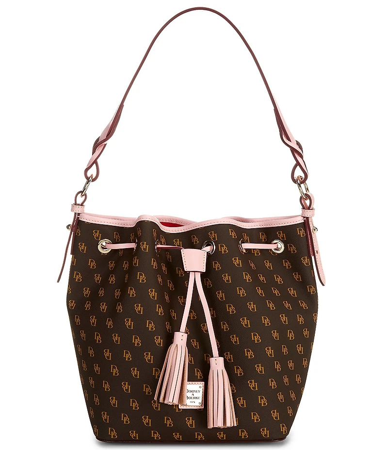 Dooney & Bourke Signature Blakely Collection Tasha Logo Drawstring Contrast Trim Bucket Bag