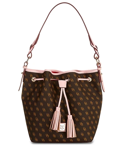 Dooney & Bourke Signature Blakely Collection Tasha Logo Drawstring Contrast Trim Bucket Bag