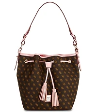 Dooney & Bourke Signature Blakely Collection Tasha Logo Drawstring Contrast Trim Bucket Bag