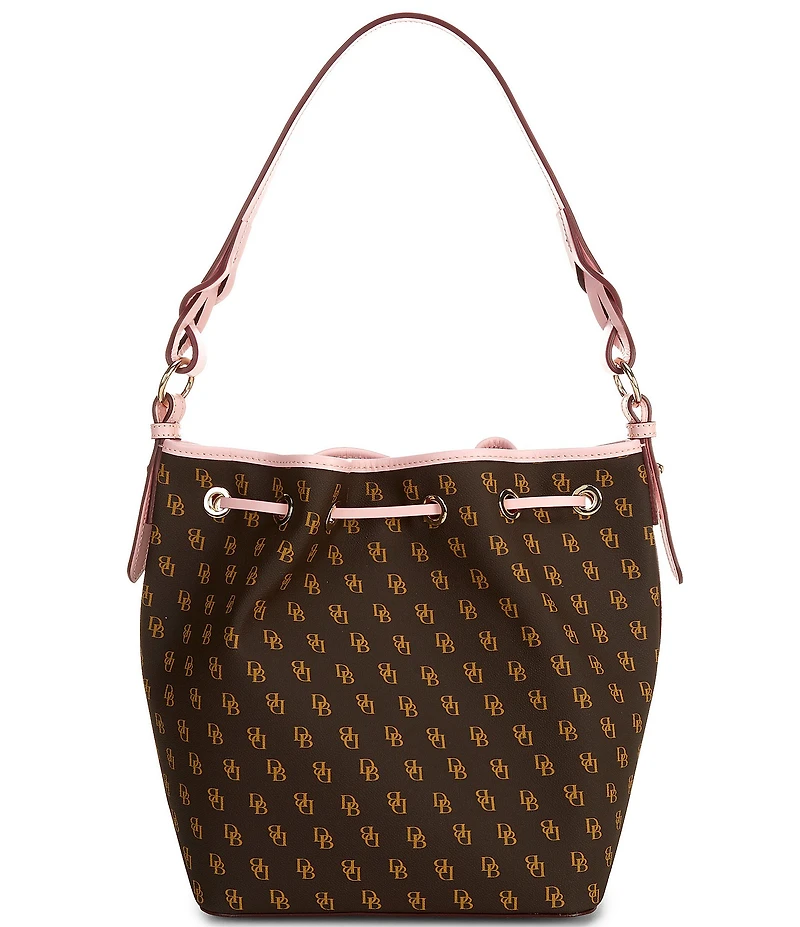Dooney & Bourke Signature Blakely Collection Tasha Logo Drawstring Contrast Trim Bucket Bag