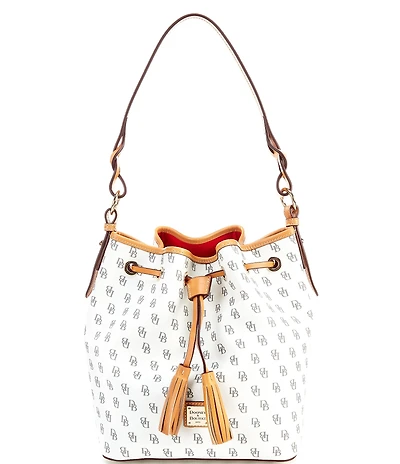 Dooney & Bourke Signature Blakely Collection Tasha Logo Drawstring Contrast Trim Bucket Bag