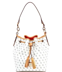 Dooney & Bourke Signature Blakely Collection Tasha Logo Drawstring Contrast Trim Bucket Bag