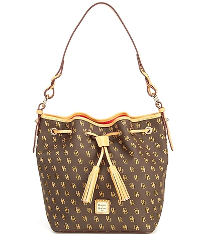 Dooney & Bourke Signature Blakely Collection Tasha Logo Drawstring Contrast Trim Bucket Bag