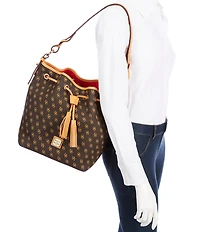 Dooney & Bourke Signature Blakely Collection Tasha Logo Drawstring Contrast Trim Bucket Bag