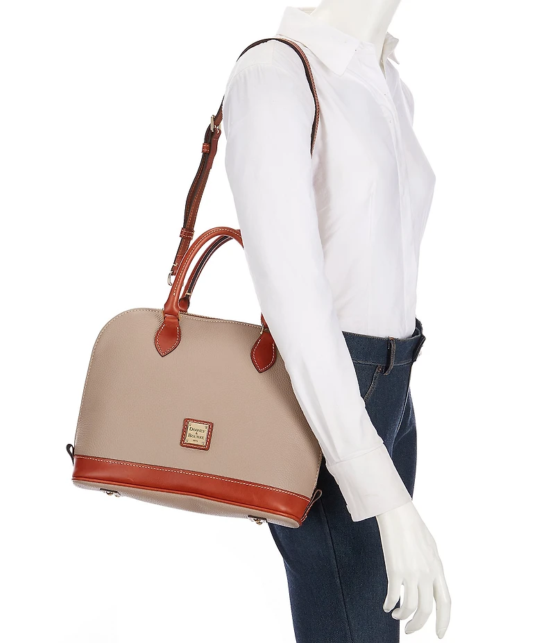 Dooney & Bourke Pebble Collection Zip Dome Contrast Trim Satchel Bag