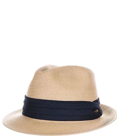 Dorfman Milano Scala Fine Braided Straw Fedora 2 1/4#double; Brim Hat