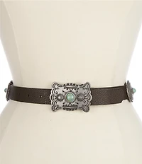Double D Ranch Balcones Leather With White Metal Ladies Conchos Belt